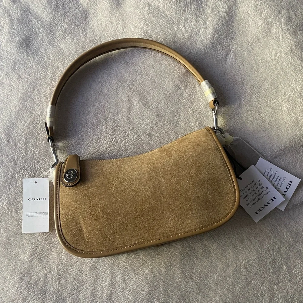 NWOT Coach Swinger Suede Shoulder Bag in color Peanut - Picture 2 of 13